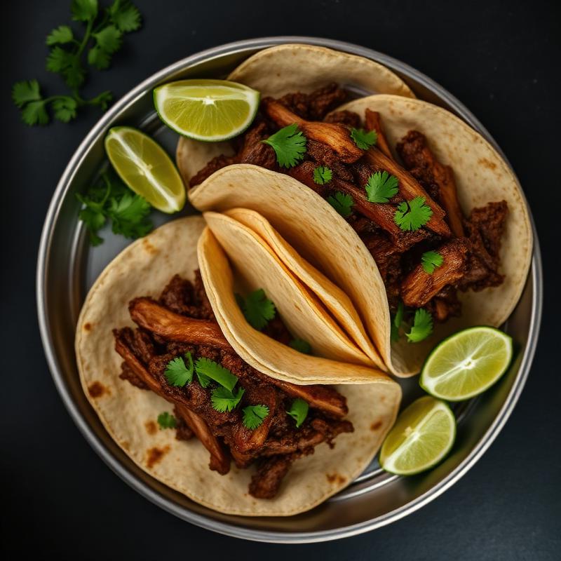Pork tacos on a metal tray